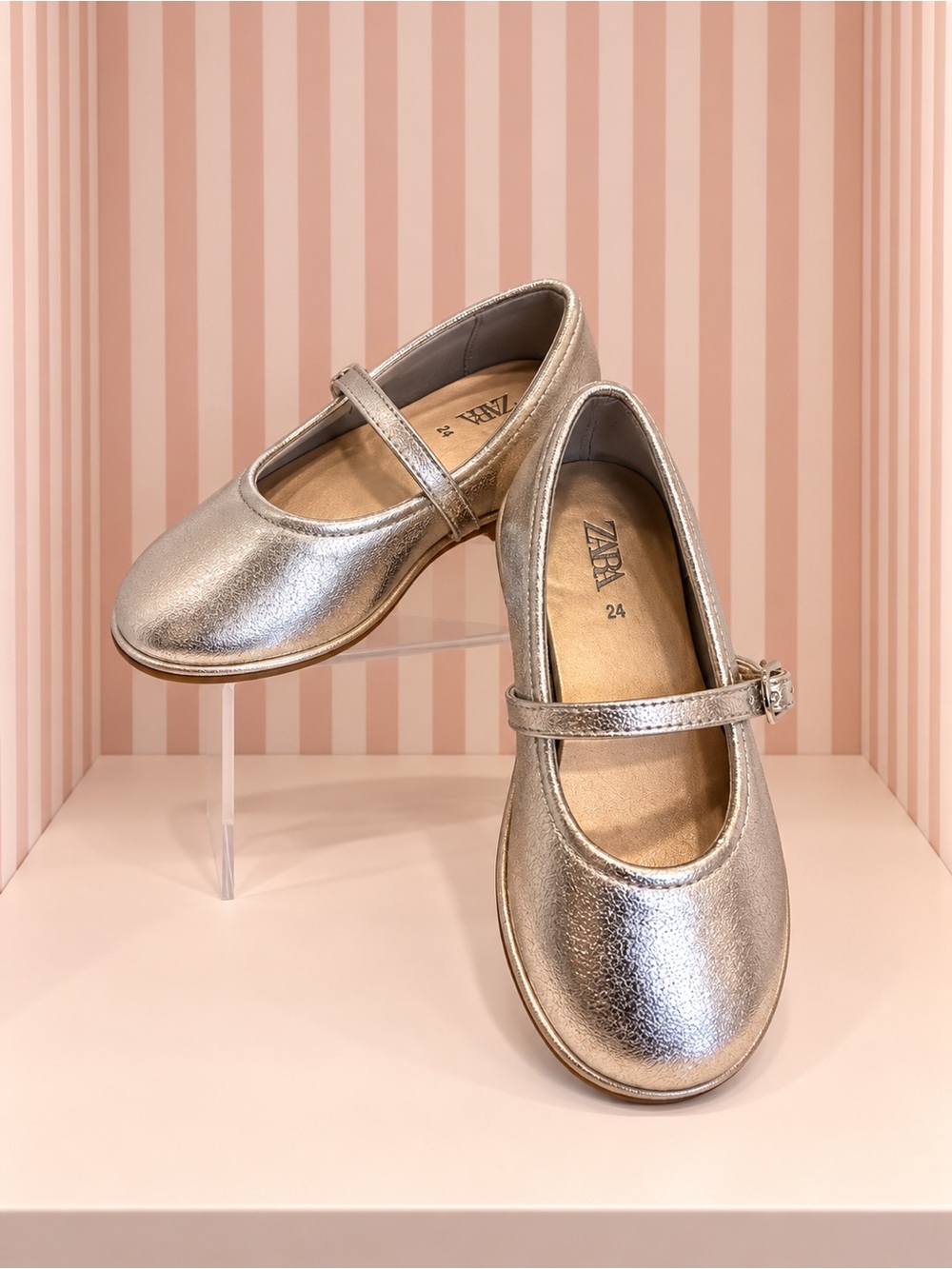 Zara Girls Metallic Silver Mary Janes